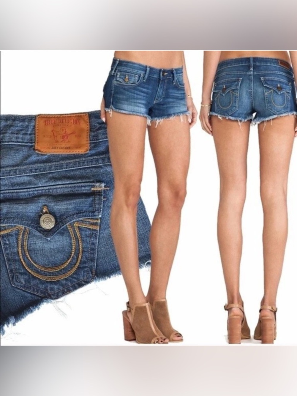 True Religion Joey Distressed Blue Denim Cutoff Shorts- NWT
